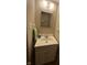 Powder room with a sink vanity and mirror at 9415 Timber View Dr, Indianapolis, IN 46250