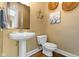 Charming powder room with pedestal sink and decorative accents at 10919 Running Tide Ct, Indianapolis, IN 46236