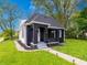 Charming black exterior with lush lawn, flower basket, and a welcoming white door at 3132 Indianapolis Ave, Indianapolis, IN 46208
