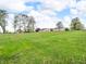 Large, grassy backyard with scattered trees, outbuildings, and blue skies with fluffy clouds at 389 E State Road 42, Mooresville, IN 46158