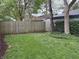 Well-maintained backyard features mature trees, a wooden fence, and a bench at 421 W 44Th St, Indianapolis, IN 46208