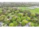 An aerial shot shows a neighborhood with lush trees, nearby athletic fields and buildings at 5141 Annette St, Indianapolis, IN 46208