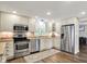 Updated kitchen features stainless steel appliances, white cabinetry, and a stylish backsplash, creating a modern cooking space at 5341 Armstrong Dr, Indianapolis, IN 46237