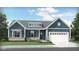 Charming single-story home with blue siding, stone accents, and a two-car garage at 7136 Jackson Dr, Cumberland, IN 46229