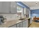 Modern kitchen featuring stainless steel appliances, white cabinets, and a granite countertop at 7804 Wawasee Dr, Indianapolis, IN 46250