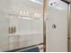 Shower room with glass door, built-in shelving, and modern fixtures at 8855 Banner Dr, Brownsburg, IN 46112