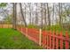 View of the backyard with red wooden fence, offering privacy and security at 10090 Eagle Eye Way, Indianapolis, IN 46234