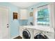 Bright laundry room with modern washer and dryer, sink, and ample natural light from a large window at 1095 Williamsburg Ln, Zionsville, IN 46077