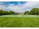 A well-maintained basketball court with lush green grass and a playground in the background at 14878 Anees Ln, Fishers, IN 46040