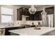 Contemporary kitchen featuring dark cabinets, stainless steel appliances, and a quartz island at 14878 Anees Ln, Fishers, IN 46040