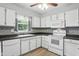 Well-lit kitchen with white cabinets, stainless appliances, and mosaic backsplash at 4044 Roamin Dr, Greenwood, IN 46142
