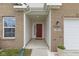 Inviting entrance with brick accents and a charming red front door at 5423 Maywood Dr, Whitestown, IN 46075