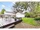 Backyard deck with table, benches, and fire pit, perfect for outdoor entertaining at 6167 Ralston Ave, Indianapolis, IN 46220