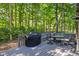 Backyard with a patio set, grill, well manicured yard and mature trees at 7126 Nile Ridge Ct, Indianapolis, IN 46236