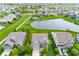 An aerial view of a beautiful two-story home by a pond with a well-maintained yard and driveway at 755 Canberra Blvd, Westfield, IN 46074