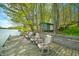 Lake view with dock and set of chairs with lake houses across the water at 8277 N Lasalle Rd, Morgantown, IN 46160