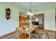 Comfortable dining area with hardwood floors, a classic wooden table set, and stylish wall accents at 9377 N 500 W, McCordsville, IN 46055