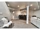 Finished basement with a wet bar, sofa and architectural features offers a modern design at 11233 Rockingham Cir, Fishers, IN 46037