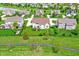 Aerial view showcases the backyard with a well-kept lawn and patio seating area, ideal for relaxing outdoors at 13728 Oliver Ln, Carmel, IN 46074