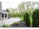 Beautiful backyard with a stone patio, lush greenery, and mature trees at 1893 Water Oak Way, Avon, IN 46123