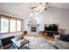 Comfortable living room with a stone fireplace, large window, and hardwood floors for a cozy atmosphere at 1893 Water Oak Way, Avon, IN 46123
