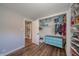 View into the closet, which has shelving for storage at 231 N East St, Pendleton, IN 46064