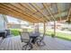 Outdoor patio featuring an outdoor dining set, overhead decorative lighting, and a grill at 231 N East St, Pendleton, IN 46064