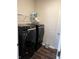 Well-equipped laundry room with modern black washer and dryer units at 5601 Harness Dr, Greenwood, IN 46143