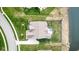 An aerial view of a beautifully landscaped property with manicured lawn, mature trees and a pond at 6784 W May Apple Dr, McCordsville, IN 46055