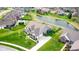 An aerial image of a property with lush greenery, a serene pond, and a sparkling pool, showcasing luxurious outdoor living at 6784 W May Apple Dr, McCordsville, IN 46055