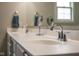 Bright bathroom featuring a double vanity with undermount sinks and chrome faucet fixtures at 6784 W May Apple Dr, McCordsville, IN 46055