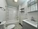 Bathroom featuring new vanity, tub-shower combo and decorative tile floors at 692 S Crawford St, Martinsville, IN 46151