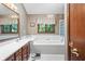Bathroom features a sink, mirror, and bathtub with tile surround, plus a window for natural light at 742 Marana Dr, Carmel, IN 46032