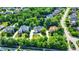 An aerial view showcases a beautiful neighborhood with mature trees and well-maintained homes at 13934 Salsbury Creek Dr, Carmel, IN 46032