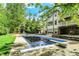 Expansive backyard with a covered pool, stone patio, and a lush lawn perfect for outdoor living at 13934 Salsbury Creek Dr, Carmel, IN 46032