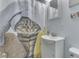 Charming bathroom features a unique shower curtain and a modern vanity at 1643 E Tabor St, Indianapolis, IN 46203