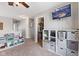 Upstairs playroom with built-in storage and great natural light at 5550 Sweet River Dr, Indianapolis, IN 46221