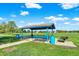 Picnic area with covered picnic tables, grassy surroundings, and scenic park views at 6257 Old Barn Ct, Indianapolis, IN 46268
