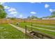 Large, fenced backyard with grass, a walkway, and steps down to the basement at 6638 Sunbury Dr, Indianapolis, IN 46241