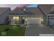Charming single-story home featuring a two-car garage, covered porch, and well-maintained lawn at twilight at 75 Hovden Dr, Cicero, IN 46034