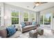 Inviting living room filled with natural light, with plush seating and sliding glass doors to the backyard at 9359 Foudray N Cir, Avon, IN 46123