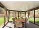 Enclosed sunroom featuring a dining table, seating, and backyard views at 9748 W Sunset Ln, Elwood, IN 46036