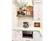 Updated white kitchen with decor on wooden shelves and subway tile backsplash at 114 S Walnut St, Muncie, IN 47305