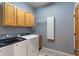 Functional laundry room with modern washer and dryer and built-in cabinets at 12608 E 86Th St, Indianapolis, IN 46236