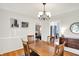 Bright dining room with hardwood floors, chandelier, and views into other rooms at 2512 E 57Th St, Indianapolis, IN 46220