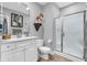 Modern bathroom featuring a glass-enclosed shower and stylish vanity at 2575 W 100 S, Franklin, IN 46131