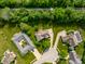 Aerial view displays the layout of houses on a green, tree-lined street at 269 Manchester Ct, Noblesville, IN 46060