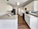 A well-lit kitchen with stainless steel sink, ample counter space, wooden floors, and modern appliances at 6628 Dunsdin Dr, Plainfield, IN 46168