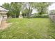 Large backyard with lush green grass, mature trees, and partial fencing at 8145 Railroad Rd, Indianapolis, IN 46217