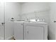Bright laundry room featuring modern washer and dryer set and convenient wire shelving at 9417 Glencroft Way, Indianapolis, IN 46250